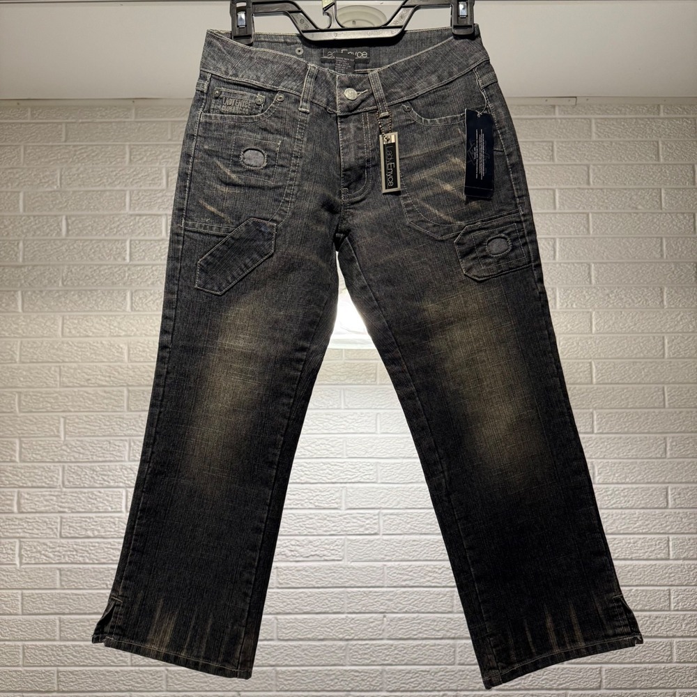 Lady Enyce Women's Square Stitch Jeans Dark Wash Low Rise Size‎ 28 MSRP 71.00